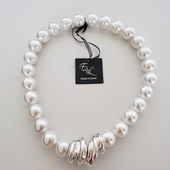 Unbranded Jewelry - E&L Israel Sterling Silver Electroform Shell Pearl Beaded Necklace 18"